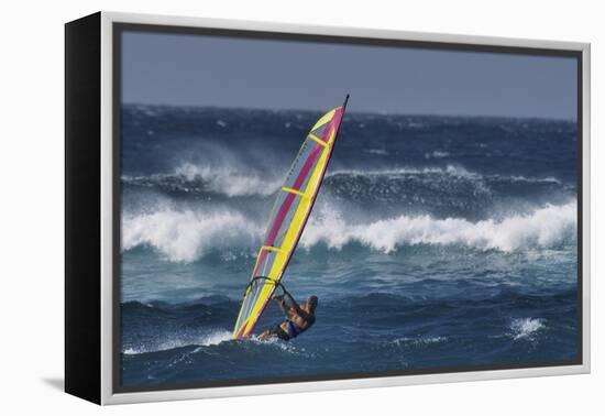 Windsurfing on the Ocean at Sunset, Maui, Hawaii, USA-Gerry Reynolds-Framed Premier Image Canvas