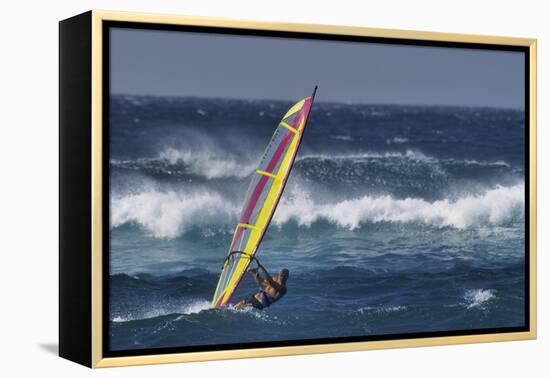 Windsurfing on the Ocean at Sunset, Maui, Hawaii, USA-Gerry Reynolds-Framed Premier Image Canvas