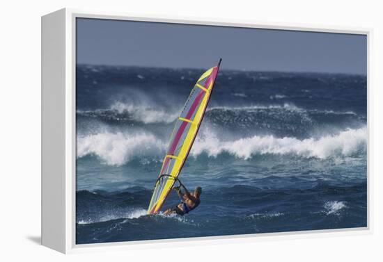 Windsurfing on the Ocean at Sunset, Maui, Hawaii, USA-Gerry Reynolds-Framed Premier Image Canvas