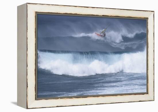 Windsurfing on the Ocean at Sunset, Maui, Hawaii, USA-Gerry Reynolds-Framed Premier Image Canvas