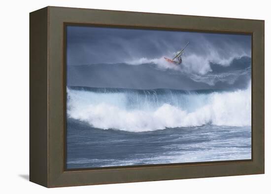 Windsurfing on the Ocean at Sunset, Maui, Hawaii, USA-Gerry Reynolds-Framed Premier Image Canvas