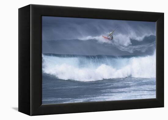 Windsurfing on the Ocean at Sunset, Maui, Hawaii, USA-Gerry Reynolds-Framed Premier Image Canvas