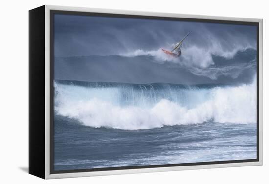 Windsurfing on the Ocean at Sunset, Maui, Hawaii, USA-Gerry Reynolds-Framed Premier Image Canvas