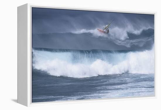 Windsurfing on the Ocean at Sunset, Maui, Hawaii, USA-Gerry Reynolds-Framed Premier Image Canvas