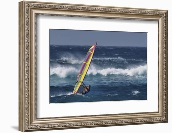 Windsurfing on the Ocean at Sunset, Maui, Hawaii, USA-Gerry Reynolds-Framed Photographic Print