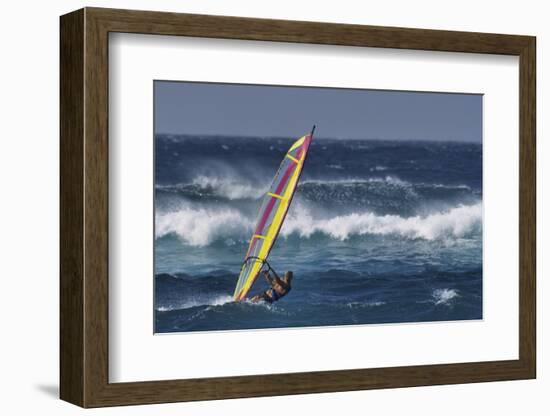 Windsurfing on the Ocean at Sunset, Maui, Hawaii, USA-Gerry Reynolds-Framed Photographic Print