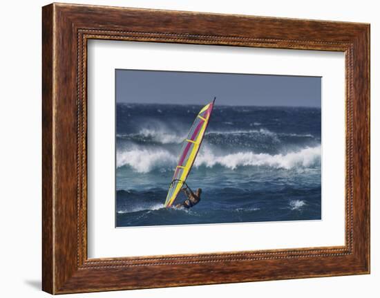Windsurfing on the Ocean at Sunset, Maui, Hawaii, USA-Gerry Reynolds-Framed Photographic Print
