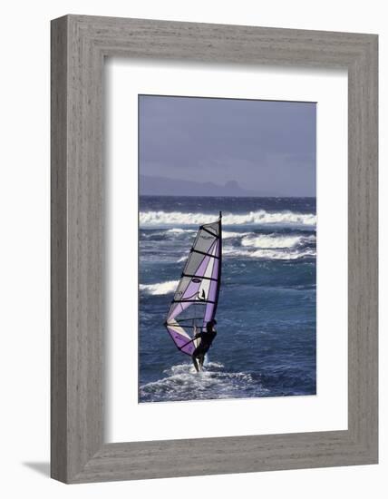 Windsurfing on the Ocean at Sunset, Maui, Hawaii, USA-Gerry Reynolds-Framed Photographic Print