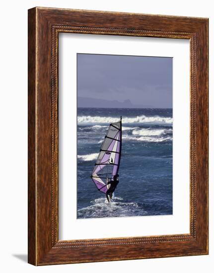 Windsurfing on the Ocean at Sunset, Maui, Hawaii, USA-Gerry Reynolds-Framed Photographic Print