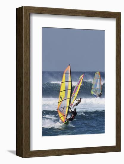 Windsurfing on the Ocean at Sunset, Maui, Hawaii, USA-Gerry Reynolds-Framed Photographic Print