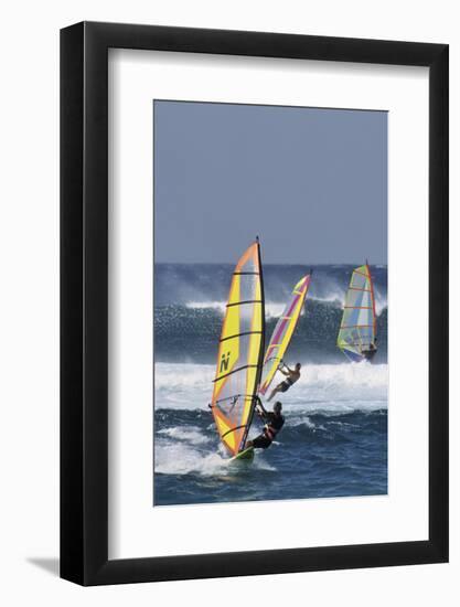 Windsurfing on the Ocean at Sunset, Maui, Hawaii, USA-Gerry Reynolds-Framed Photographic Print