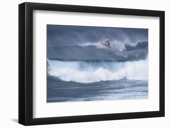 Windsurfing on the Ocean at Sunset, Maui, Hawaii, USA-Gerry Reynolds-Framed Photographic Print