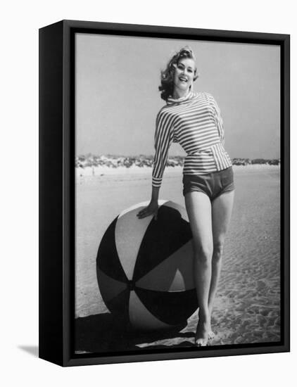 Windswept Young Lady Wearing Shorts and a Stripey Dolman-Charles Woof-Framed Premier Image Canvas