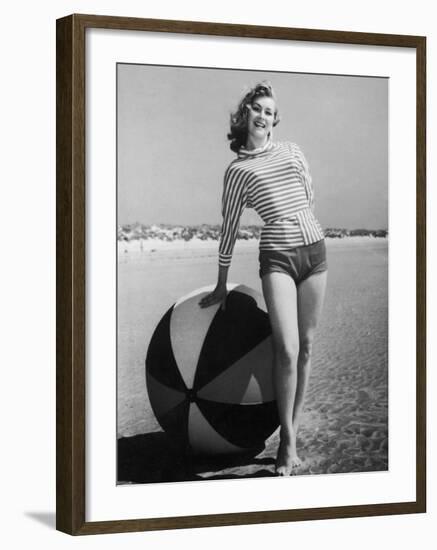 Windswept Young Lady Wearing Shorts and a Stripey Dolman-Charles Woof-Framed Photographic Print