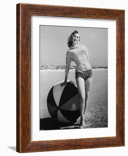 Windswept Young Lady Wearing Shorts and a Stripey Dolman-Charles Woof-Framed Photographic Print