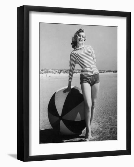 Windswept Young Lady Wearing Shorts and a Stripey Dolman-Charles Woof-Framed Photographic Print