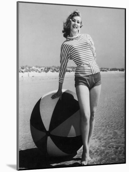Windswept Young Lady Wearing Shorts and a Stripey Dolman-Charles Woof-Mounted Photographic Print