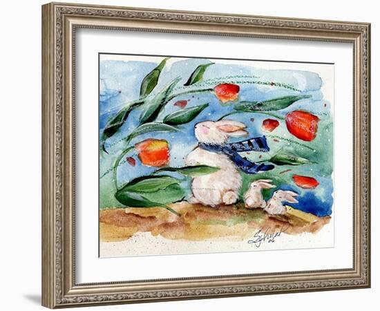 Windy Bunny & Tulips-sylvia pimental-Framed Art Print