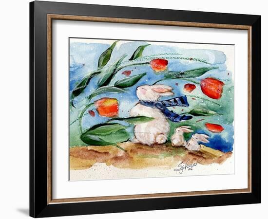 Windy Bunny & Tulips-sylvia pimental-Framed Art Print