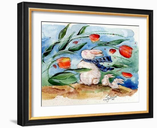 Windy Bunny & Tulips-sylvia pimental-Framed Art Print