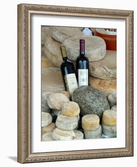 Wine and Cheese at Open-Air Market, Lake Maggiore, Arona, Italy-Lisa S. Engelbrecht-Framed Photographic Print