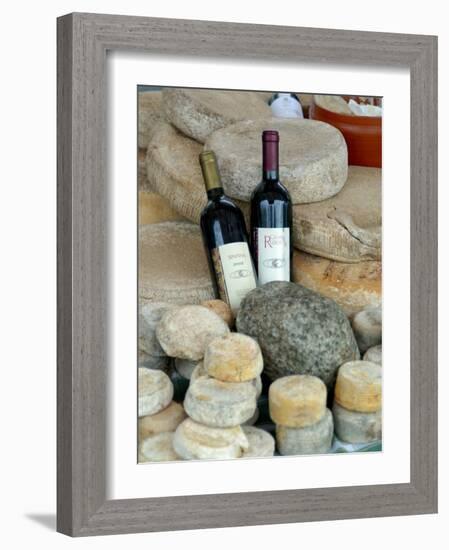 Wine and Cheese at Open-Air Market, Lake Maggiore, Arona, Italy-Lisa S. Engelbrecht-Framed Photographic Print