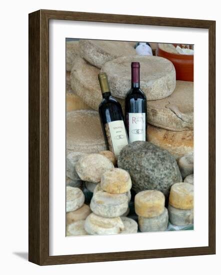 Wine and Cheese at Open-Air Market, Lake Maggiore, Arona, Italy-Lisa S. Engelbrecht-Framed Photographic Print