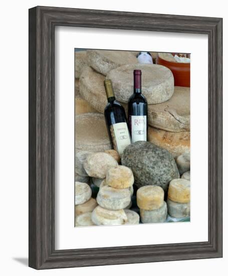 Wine and Cheese at Open-Air Market, Lake Maggiore, Arona, Italy-Lisa S. Engelbrecht-Framed Photographic Print