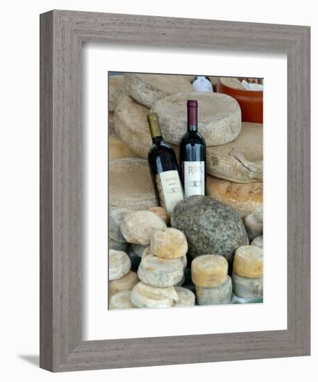 Wine and Cheese at Open-Air Market, Lake Maggiore, Arona, Italy-Lisa S. Engelbrecht-Framed Photographic Print