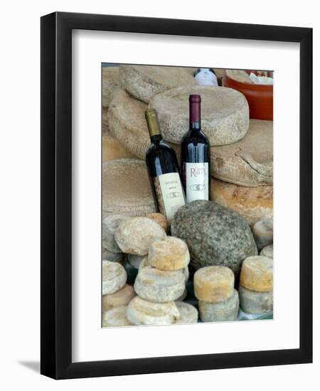 Wine and Cheese at Open-Air Market, Lake Maggiore, Arona, Italy-Lisa S. Engelbrecht-Framed Photographic Print