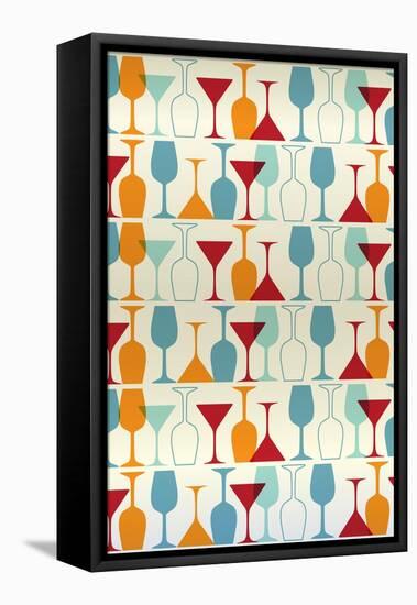 Wine and Martini Glass Pattern-Lantern Press-Framed Stretched Canvas