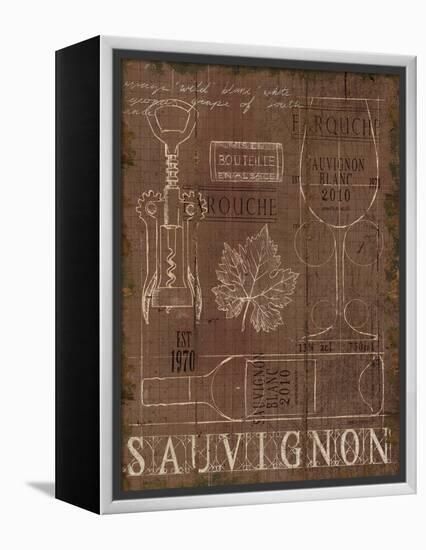 Wine Blueprint IV v2 Raindrum Distressed-Marco Fabiano-Framed Stretched Canvas