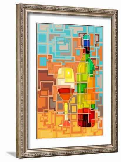 Wine Bottle and Glass Geometric-Lantern Press-Framed Art Print