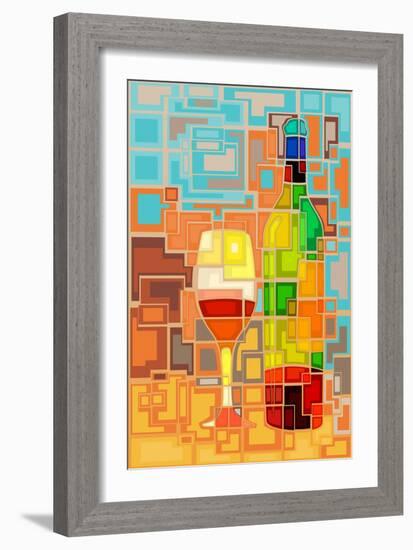 Wine Bottle and Glass Geometric-Lantern Press-Framed Art Print