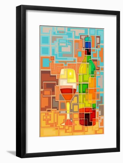 Wine Bottle and Glass Geometric-Lantern Press-Framed Art Print