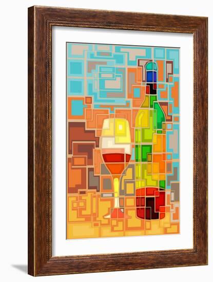 Wine Bottle and Glass Geometric-Lantern Press-Framed Art Print