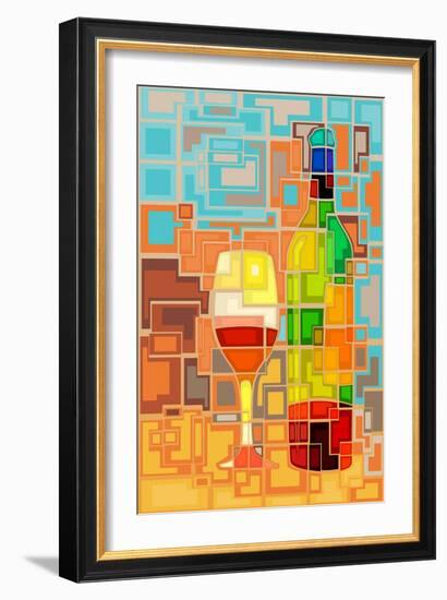 Wine Bottle and Glass Geometric-Lantern Press-Framed Art Print