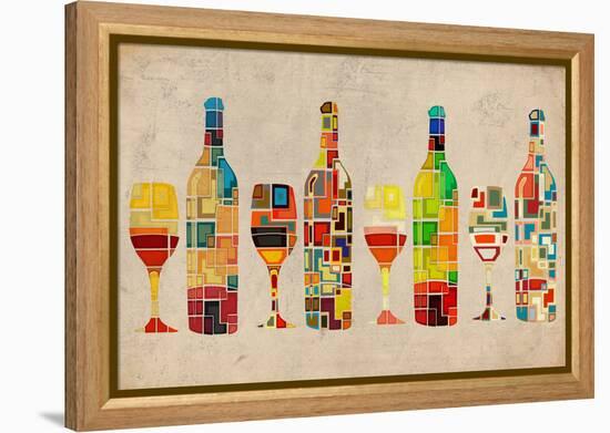 Wine Bottle and Glass Group Geometric-Lantern Press-Framed Stretched Canvas