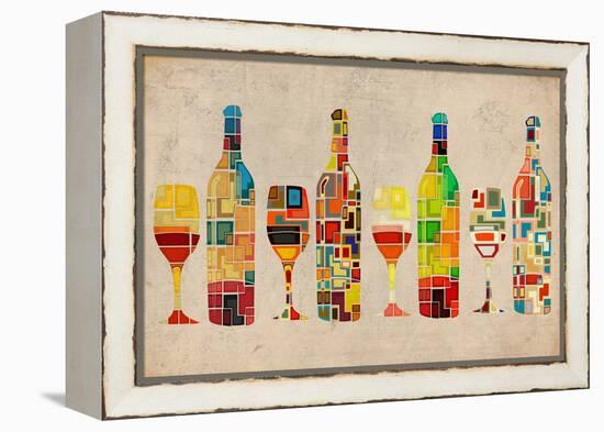 Wine Bottle and Glass Group Geometric-Lantern Press-Framed Stretched Canvas