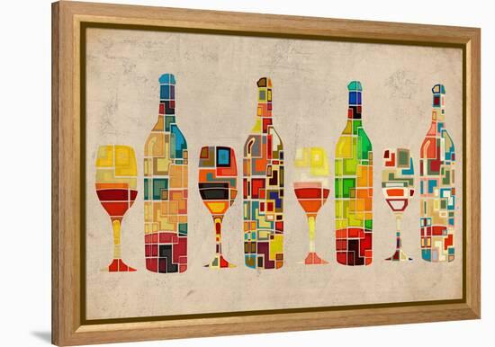 Wine Bottle and Glass Group Geometric-Lantern Press-Framed Stretched Canvas