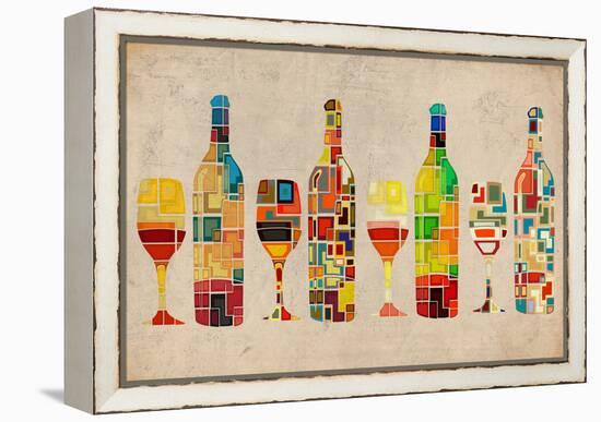 Wine Bottle and Glass Group Geometric-Lantern Press-Framed Stretched Canvas