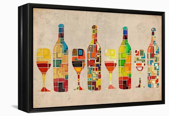 Wine Bottle and Glass Group Geometric-Lantern Press-Framed Stretched Canvas