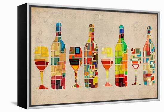 Wine Bottle and Glass Group Geometric-Lantern Press-Framed Stretched Canvas