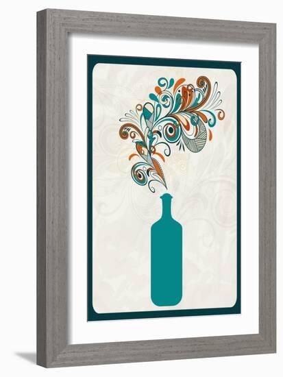 Wine Bottle and Swirls-Lantern Press-Framed Art Print