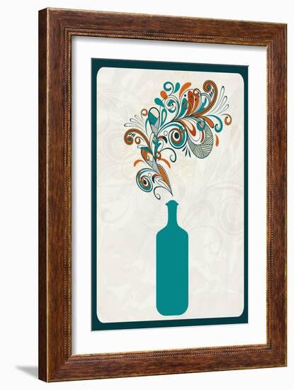 Wine Bottle and Swirls-Lantern Press-Framed Art Print