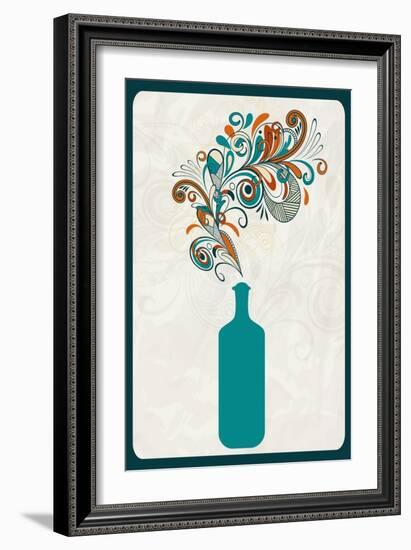 Wine Bottle and Swirls-Lantern Press-Framed Art Print