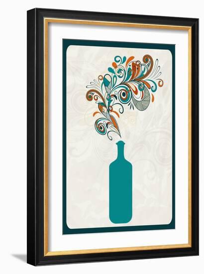 Wine Bottle and Swirls-Lantern Press-Framed Art Print