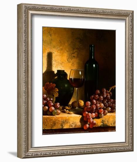 Wine Bottle, Grapes and Walnuts-Loran Speck-Framed Art Print