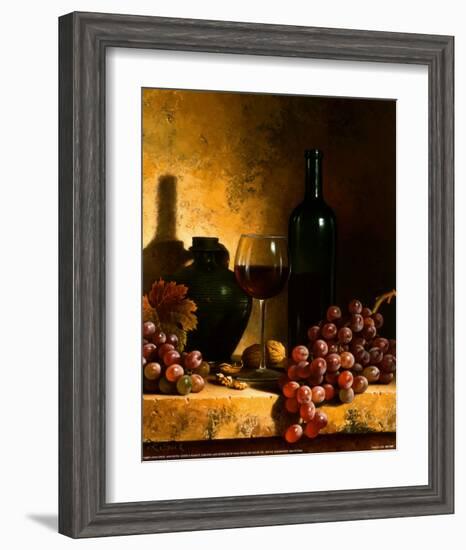 Wine Bottle, Grapes and Walnuts-Loran Speck-Framed Art Print