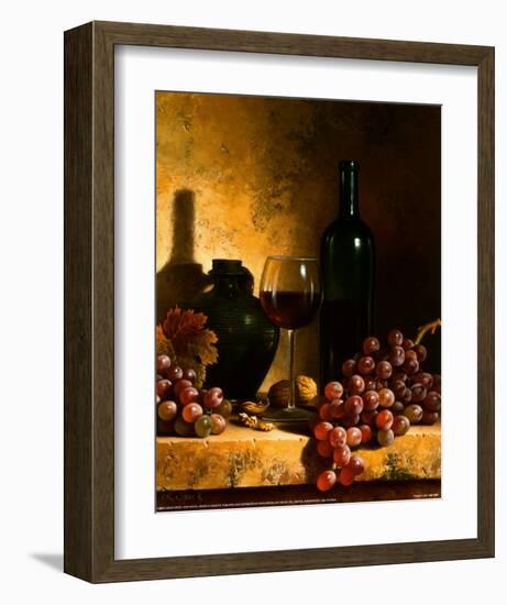 Wine Bottle, Grapes and Walnuts-Loran Speck-Framed Art Print